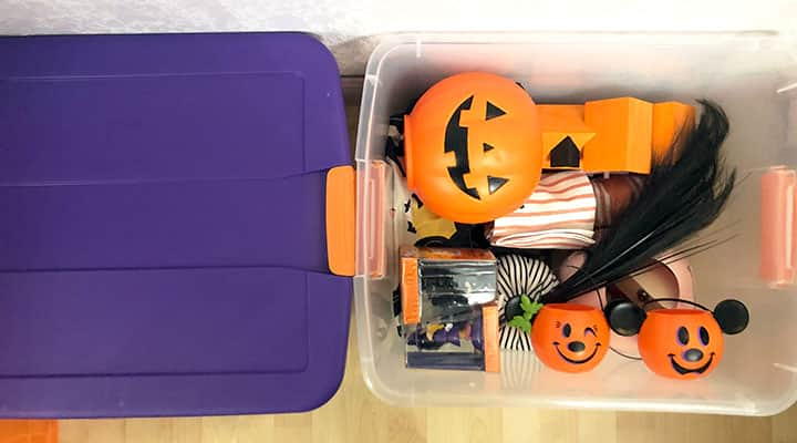 halloween pumpkin pails in storage bins